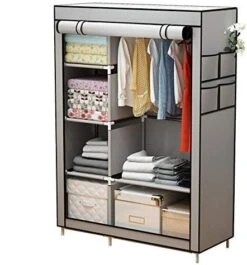 ACCSTORE Canvas Wardrobe Portable Wardrobe Clothes Storage With 6 Shelves And Hanging Rail,Grey -Songmics Furniture Shop 41EplH7pp9L. AC