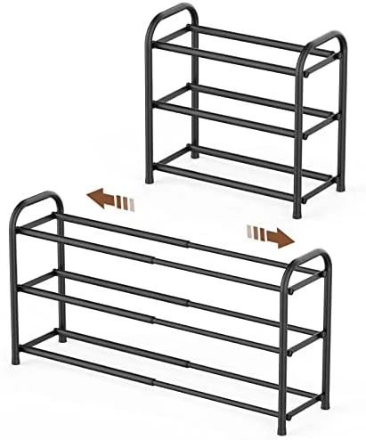 Gonfoam 3-Tier Expandable Shoe Rack,Adjustable Shoe Shelf Storage Organizer Heavy Duty Metal Free Standing Shoe Rack For Entryway Closet Doorway (Black) 10 Gonfoam 3-Tier Expandable Shoe Rack,Adjustable Shoe Shelf Storage Organizer Heavy Duty Metal Free Standing Shoe Rack For Entryway Closet Doorway (Black) - Image 10