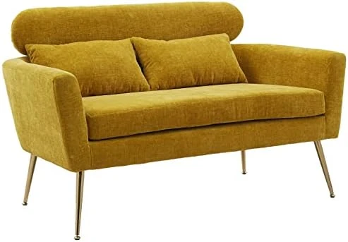 Betoko 51‘’ Loveseat Sofa Small Couch Two Seat Mid Century Modern Sofa With 2 Throw Pillows And Gold Metal Legs For Small Space Office Studio Apartments Bedroom,Ivory 8 Betoko 51‘’ Loveseat Sofa Small Couch Two Seat Mid Century Modern Sofa With 2 Throw Pillows And Gold Metal Legs For Small Space Office Studio Apartments Bedroom,Ivory - Image 8