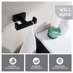 Angle Simple Double Towel Hook Matte Black, Stainless Steel Bathroom Towel Holder, Coat Robe Hook Wall Mount 12 Angle Simple Double Towel Hook Matte Black, Stainless Steel Bathroom Towel Holder, Coat Robe Hook Wall Mount -Songmics Furniture Shop 41Ew49sBFCL