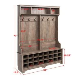 Prepac 24 Shoe Cubby Wide Hall Tree With Bench & Coat Hooks, 60" W X 77" H X 15. 5" D, Drifted Gray -Songmics Furniture Shop 41EykNtgD5L