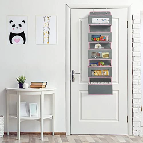 Vercord Door Hanging Organizer Storage Wall Mount Organization Foldable Hanging Shelves Kids Toy 5 Pocket 4 Clear Window With Metal Hook Grey 5 Vercord Door Hanging Organizer Storage Wall Mount Organization Foldable Hanging Shelves Kids Toy 5 Pocket 4 Clear Window With Metal Hook Grey - Image 5