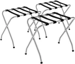 GOFLAME Folding Luggage Rack, Chrome Metal Suitcase Stand For Guest Room, Bedroom, Hotel, No Assembly Required (Set Of 4) -Songmics Furniture Shop 41EzcupfsbL. AC