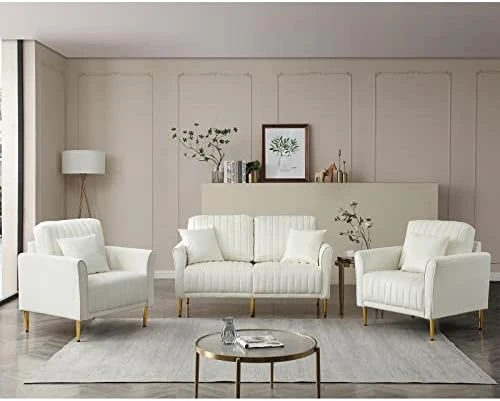 KIVENJAJA Velvet Loveseat Sofa, Channel Tufted 2-Seater Small Couch, Modern Love Seat With 2 Pillows For Living Room Bedroom Apartment, 55”W (Beige) 6 KIVENJAJA Velvet Loveseat Sofa, Channel Tufted 2-Seater Small Couch, Modern Love Seat With 2 Pillows For Living Room Bedroom Apartment, 55”W (Beige) - Image 6