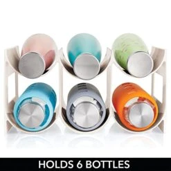 MDesign Plastic Modern Free-Standing Bottle Rack Storage Organizer Holder For Kitchen, Cabinet, Pantry, Fridge, Freezer Organization; Hold Water Bottles, Wine - Lumiere Collection, 2 Pack, Cream/Beige -Songmics Furniture Shop 41F1hjOtTTL