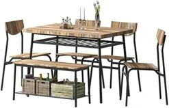 STHOUYN 43" Dinning Table Sets For 4, Industrial Rectangular Kitchen Table And Chairs Set, Metal Frame & Storage Rack, Kitchen, Dining Room, Dinette, Breakfast Small Space (Brown (5 Piece)) 13 STHOUYN 43" Dinning Table Sets For 4, Industrial Rectangular Kitchen Table And Chairs Set, Metal Frame & Storage Rack, Kitchen, Dining Room, Dinette, Breakfast Small Space (Brown (5 Piece)) -Songmics Furniture Shop 41F7C8fBXtL. AC