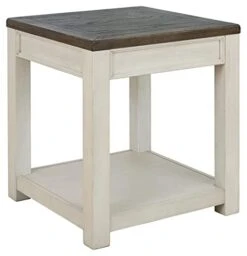 Signature Design By Ashley Bolanburg Farmhouse Square End Table With Floor Shelf, Weathered Brown & White
