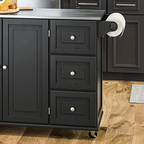Homestyles Kitchen Cart With Stainless Steel Metal Top, Rolling Mobile Kitchen Island With Storage And Towel Rack, 54 Inch Width, Black 4 Homestyles Kitchen Cart With Stainless Steel Metal Top, Rolling Mobile Kitchen Island With Storage And Towel Rack, 54 Inch Width, Black - Image 4