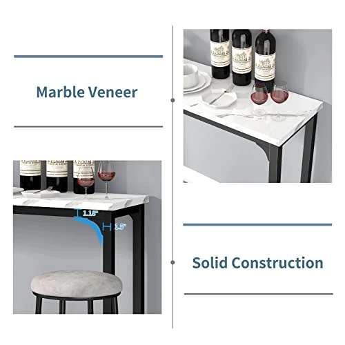 HOMYSHOPY Bar Table Set For 3, 4 Piece Dining Table Set With 3 Stools, Counter Height Kitchen Table Set With 3 Chairs For Breakfast Nook, Living Room And Apartment (White & Black) 3 HOMYSHOPY Bar Table Set For 3, 4 Piece Dining Table Set With 3 Stools, Counter Height Kitchen Table Set With 3 Chairs For Breakfast Nook, Living Room And Apartment (White & Black) - Image 3