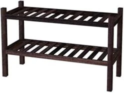 INTERBUILD Acacia Solid Wood Shoe Storage Organizer 2-Tier Stackable Shoe Rack, Dusk Gray -Songmics Furniture Shop 41FBhS7QFjL. AC