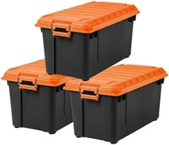 IRIS USA 27 Gallon Heavy-Duty Plastic Storage Tote With Lids, Storage Plastic Bin Organizer Container With Durable Lid, Black/Orange, 3 Pack -Songmics Furniture Shop 41FGph9DL. AC