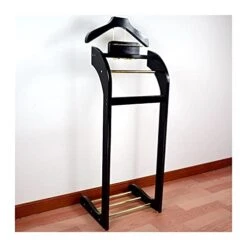 YAWEDA Valet Stand Freestanding Suit Valet Stand Tie & Belt Hook And Shoe Rack Suit Valet Rack Stand Organizer Good For Both Living Room And Bed Room (Color : Black, Size : 42 * 36 * 116cm)