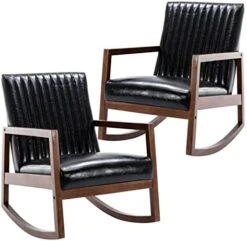 HNY Mid Century Rocking Nursery Chair With Wood Frames, Faux Leather Upholstered Farmhouse Living Room Armchair, For Living Room Bedroom, Light Brown -Songmics Furniture Shop 41FHAbxX5JL. AC