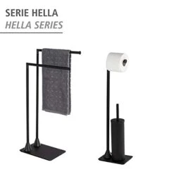 Wenko Hella Hand Towel Rail, Freestanding, Clothes Rack, Steel, Matte Black, 43.5 X 78.5 X 20 Cm