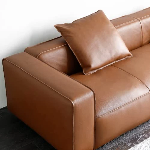 Acanva Luxury Mid-Century Modern 3-Seater Lounge Sofa With Extra-Wide Armrest Seat For Living Room Apartment Dorm Bedroom Office, Leather Couch, Brown 5 Acanva Luxury Mid-Century Modern 3-Seater Lounge Sofa With Extra-Wide Armrest Seat For Living Room Apartment Dorm Bedroom Office, Leather Couch, Brown - Image 5