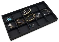 The Display Guys - Stackable Jewelry Organizer And Display Tray - For Drawers, Dressers, Store, Businesses (15 Compartments, Black Burlap)
