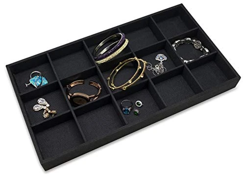The Display Guys - Stackable Jewelry Organizer And Display Tray - For Drawers, Dressers, Store, Businesses (15 Compartments, Black Burlap) 1 The Display Guys - Stackable Jewelry Organizer And Display Tray - For Drawers, Dressers, Store, Businesses (15 Compartments, Black Burlap)