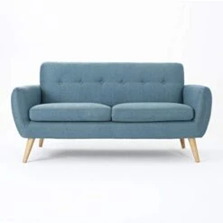 Christopher Knight Home Josephine Mid-Century Modern Petite Fabric Sofa, Blue / Natural