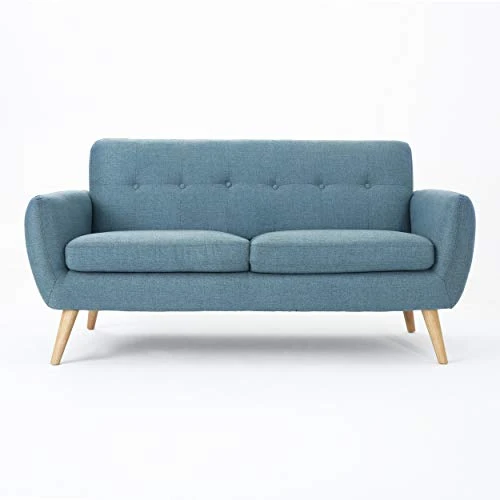 Christopher Knight Home Josephine Mid-Century Modern Petite Fabric Sofa, Blue / Natural 1 Christopher Knight Home Josephine Mid-Century Modern Petite Fabric Sofa, Blue / Natural