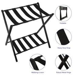 Folding Luggage Rack Suitcase Stand With Storage Shelf For Guest Room Bedroom Hotel, Black (1) -Songmics Furniture Shop 41FM6LKN9ZL