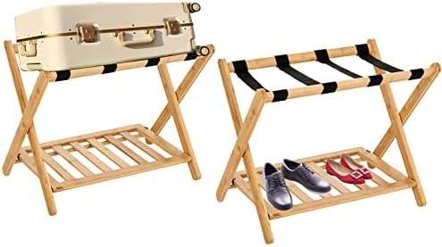 Folding Luggage Rack For Guest Room Pack Of 2 Foldable Luggage Racks For Suitcase Stand With Nylon Straps,Luggage Stand Double Tiers Bamboo Luggage Holder With Shelf For Bedroom,Hotel,No Assembly Required 9 Folding Luggage Rack For Guest Room Pack Of 2 Foldable Luggage Racks For Suitcase Stand With Nylon Straps,Luggage Stand Double Tiers Bamboo Luggage Holder With Shelf For Bedroom,Hotel,No Assembly Required - Image 9