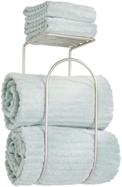 MDesign Modern Metal Wire Wall Mount Towel Rack Holder And Organizer With Storage Shelf - For Bathroom Towels, Washcloths, Hand Towels - Decorative Curved Design - Satin 21 MDesign Modern Metal Wire Wall Mount Towel Rack Holder And Organizer With Storage Shelf - For Bathroom Towels, Washcloths, Hand Towels - Decorative Curved Design - Satin -Songmics Furniture Shop 41FO99aYFTL. AC