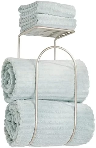 MDesign Modern Metal Wire Wall Mount Towel Rack Holder And Organizer With Storage Shelf - For Bathroom Towels, Washcloths, Hand Towels - Decorative Curved Design - Satin 10 MDesign Modern Metal Wire Wall Mount Towel Rack Holder And Organizer With Storage Shelf - For Bathroom Towels, Washcloths, Hand Towels - Decorative Curved Design - Satin - Image 10