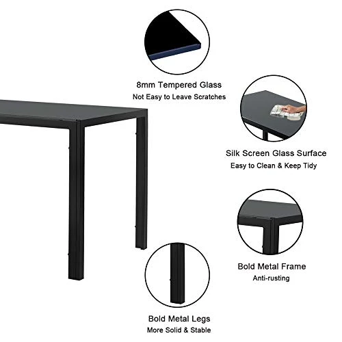 SLEERWAY Kitchen Dining Table Set For 4 People, Thickened Tempered Glass Desktop Kitchen Table And 4 Leather Chairs With Cushion, Modern Dining Room Sets For Small Space, 5 Pieces 1 SLEERWAY Kitchen Dining Table Set For 4 People, Thickened Tempered Glass Desktop Kitchen Table And 4 Leather Chairs With Cushion, Modern Dining Room Sets For Small Space, 5 Pieces