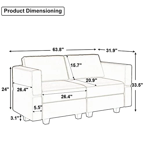 Belffin Modular Loveseat Sofa Couch With Storage Seats Velvet 2 Seater Love Seats For Small Spaces Grey 2 Belffin Modular Loveseat Sofa Couch With Storage Seats Velvet 2 Seater Love Seats For Small Spaces Grey - Image 2