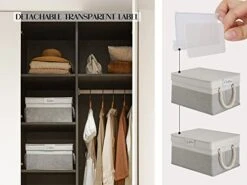 LoforHoney Home Fabric Storage Bins With Lids For Organizing, Foldable Storage Boxes With Lids For Shelves, Clothes Baskets With Cotton Rope Handles, Closet Storage Bins, Large, Beige & Gray, 2-Pack