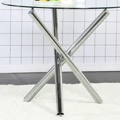 Round Dining Table With Tempered Glass Top - Modern Glass Dining Table Tea Coffee Table Office Kitchen Table Dining Room Table With Chrome Legs, 35.4 Diameter -Songmics Furniture Shop 41Fg29nc6IL
