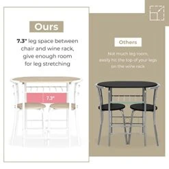Bonnlo 3 Piece Dining Set, Small Kitchen Table Set For 2, Breakfast Table Set, Kitchen Small Table And Chairs For Small Space/Dining Room/Apartment, Metal Frame, Wine Rack, White&Light Oak -Songmics Furniture Shop 41FlZIS1dNL