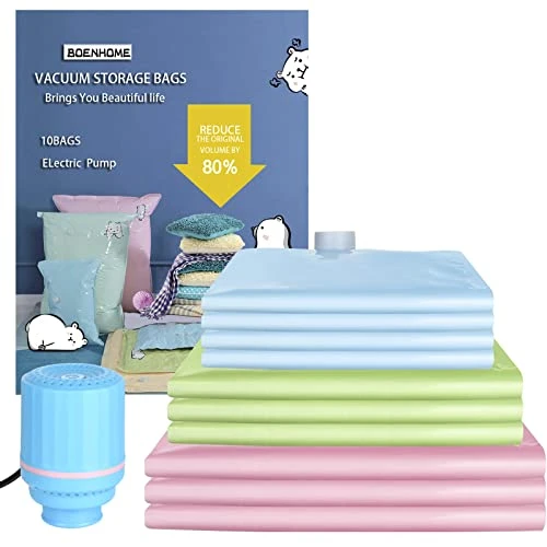Vacuum Storage Bag With Electric Pump,10-Pack Space Saving Bag,Vacuum Compression Bag For Travel And Home For Quilts,Blankets,Clothes,Pillows. (Blue Pump) 1 Vacuum Storage Bag With Electric Pump,10-Pack Space Saving Bag,Vacuum Compression Bag For Travel And Home For Quilts,Blankets,Clothes,Pillows. (Blue Pump)