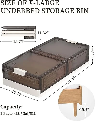 Under Bed Storage With Wheels - 7.88'' High Under Bed Storage Bins For Clothes Underbed Storage Containers With Lids 13.5Gal Folding Cube Storage Plastic Storage Stackable Laundry Organization And Storage Blanket Storage 2 Under Bed Storage With Wheels - 7.88'' High Under Bed Storage Bins For Clothes Underbed Storage Containers With Lids 13.5Gal Folding Cube Storage Plastic Storage Stackable Laundry Organization And Storage Blanket Storage - Image 2