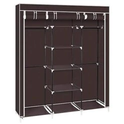 69"Portable Closet Wardrobe Storage Organizer Non-woven Fabric Cloth Storage Shelf With 9 Shelves & Movable Clothes Hanging Rod, Freestanding Wardrobe Armoire,Quick & Easy To Assemble (Brown)