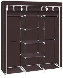69"Portable Closet Wardrobe Storage Organizer Non-woven Fabric Cloth Storage Shelf With 9 Shelves & Movable Clothes Hanging Rod, Freestanding Wardrobe Armoire,Quick & Easy To Assemble (Brown) -Songmics Furniture Shop 41FtR9bwlsL. AC