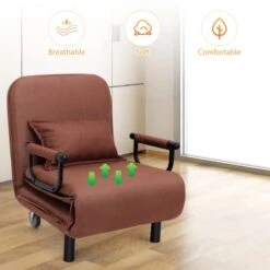 KOMFOTT Convertible Chair Bed, Tri-Fold Sofa Bed With 5-Position Adjustable Backrest & Pillow, Leisure Chaise Lounge Couch With Sturdy Steel Frame For Home & Office, Comfortable Sleeper Chair (Coffee) -Songmics Furniture Shop 41FwLlxWxtL