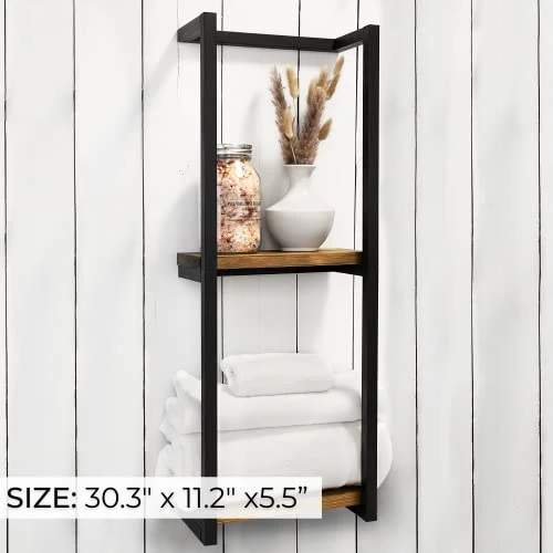 Stylish Bathroom Towel Storage Rack With Wooden Shelves – Modern & Space Saving Organizer For Wall Mount That Easily Holds 8 Large Towels - The Perfect Towel Holder To Enhance Your Bathroom Decor 4 Stylish Bathroom Towel Storage Rack With Wooden Shelves – Modern & Space Saving Organizer For Wall Mount That Easily Holds 8 Large Towels - The Perfect Towel Holder To Enhance Your Bathroom Decor - Image 4