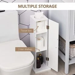 HOMCOM Toilet Paper Cabinet, Small Bathroom Corner Floor Cabinet With Doors And Shelves, Thin Storage Bathroom Organizer For Paper Shampoo, White -Songmics Furniture Shop 41G086T0cfL