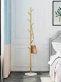 Holcmic Metal Coat Rack Bracket Finish Stable Marble Round Base With High-end Hooks Freestanding Metal Tree Hats Easy To Assemble (Gold Stainless Steel)