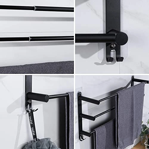Towel Bars Freely Retractable 20-30 Inche Stainless Steel 304 Bath Towel Rack Strong 3M Adhesive Bathroom Wall-mounting Free Mounting Hole-Installing Washroom Kitchen Space Saving Black-3 Bars 4 Towel Bars Freely Retractable 20-30 Inche Stainless Steel 304 Bath Towel Rack Strong 3M Adhesive Bathroom Wall-mounting Free Mounting Hole-Installing Washroom Kitchen Space Saving Black-3 Bars - Image 4