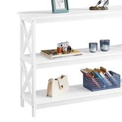 Topeakmart 42 Inch Long Console Sofa Table X Design Narrow Entryway Hallway Table W/ 3 Storage Shelves For Living Room, White 14 Topeakmart 42 Inch Long Console Sofa Table X Design Narrow Entryway Hallway Table W/ 3 Storage Shelves For Living Room, White -Songmics Furniture Shop 41G3yu3fQQL