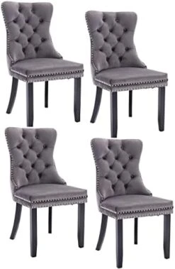 Rhomtree Set Of 2 Velvet Fabric Dining Chairs Luxury Tufted Back With Nailed Trim And Back Ring Pull Home Kitchen Dining Room Chairs Armless Side Chairs Solid Rubber Wood Legs (Gold) -Songmics Furniture Shop 41G7tz80OeL. AC