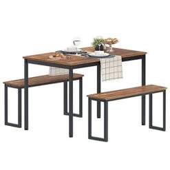 SogesHome 3-Piece Kitchen Dining Room Table Sets, 45‘’ Table And 2 Benches For 4, Space-Saving Table Set For Restaurant, Coffee Shop, Living Room, Small Space -Songmics Furniture Shop 41G8IqZ26DL