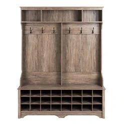 Prepac 24 Shoe Cubby Wide Hall Tree With Bench & Coat Hooks, 60" W X 77" H X 15. 5" D, Drifted Gray -Songmics Furniture Shop 41G8e6itNFL
