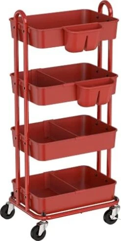 Simple Houseware 3-Tier Kitchen Cart Multifunctional Rolling Utility Cart With 2 Dividers And Hanging Bucket, White -Songmics Furniture Shop 41GByhqgMS. AC