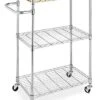 Whitmor Supreme Kitchen And Microwave Cart Wood & Chrome 13.25 X 27.5 X 33.5 Inches
