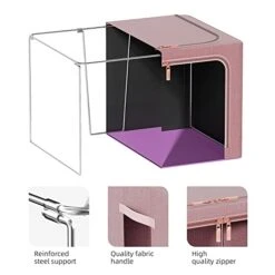 3 Pack Clothes Storage Box - Oxford Foldable Stackable Container Organizer Set For Clothing Fabric Frame Storage Bin Bags With Clear Window And Double Handles (66L, Red) -Songmics Furniture Shop 41GH31uyuNL