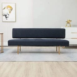 MOJAY Modern Fabric Linen Armless Love Seats Sofa, Couch For Living Room Furniture With Golden Legs For Bedroom,Small Spaces