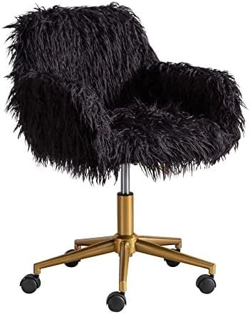 KCC Fluffy Office Desk Chair, Faux Fur Modern Swivel Armchair With Wheels, Soft Comfy Fuzzy Elegant Accent Makeup Vanity Chairs For Women Girls, Home Living Dressing Room Bedroom, Black 6 KCC Fluffy Office Desk Chair, Faux Fur Modern Swivel Armchair With Wheels, Soft Comfy Fuzzy Elegant Accent Makeup Vanity Chairs For Women Girls, Home Living Dressing Room Bedroom, Black - Image 6